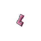 pink and white letter l crate charm shown at angle