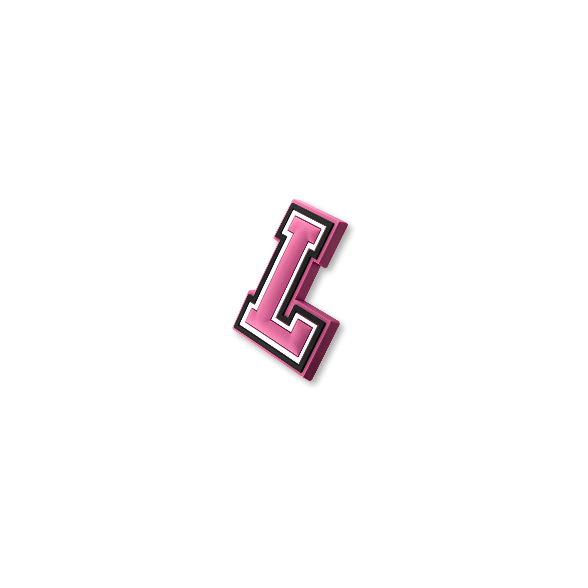 pink and white letter l crate charm shown at angle
