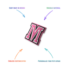 pink and white letter m snap-on charm features: easy attachment and durable construction