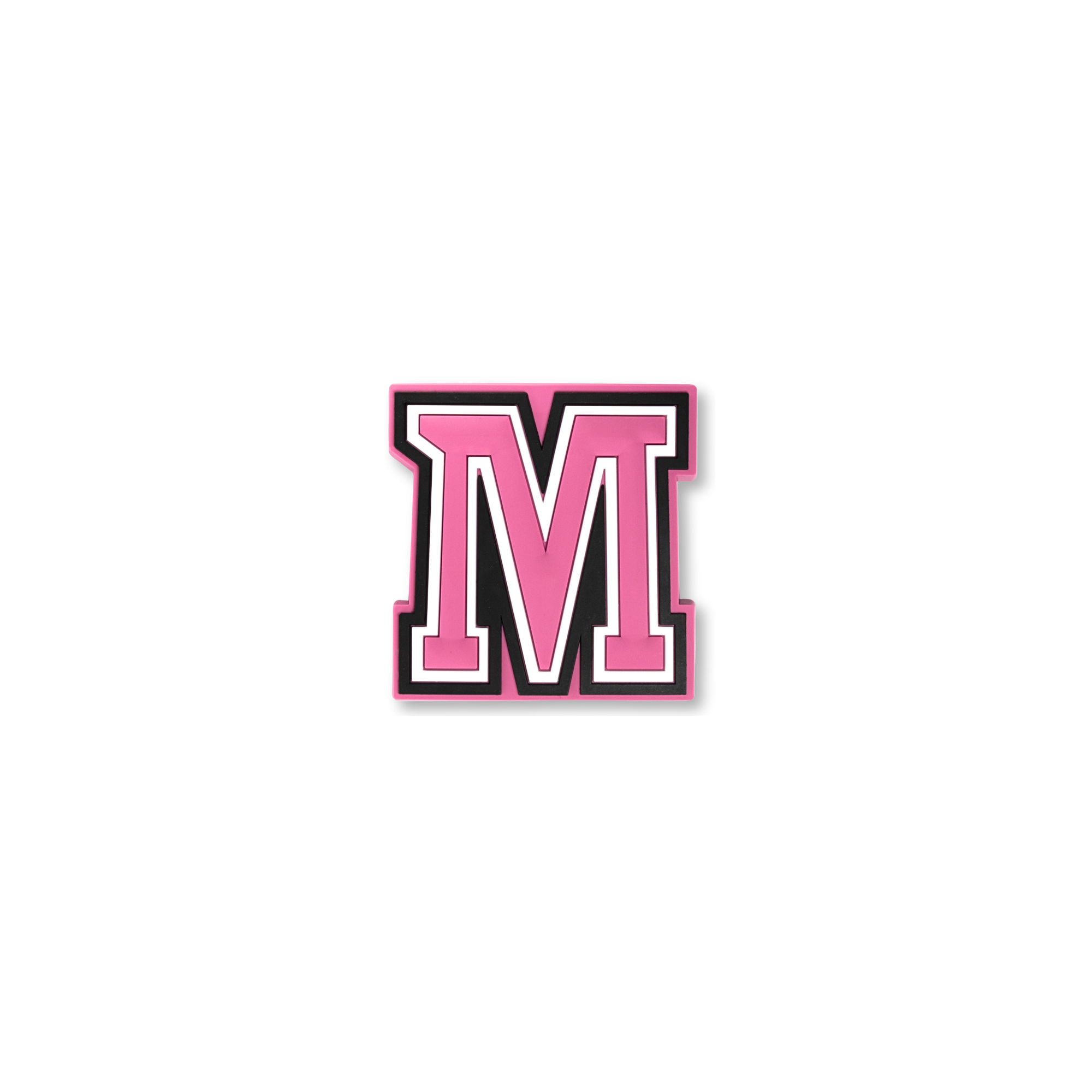pink and white letter m crate charm front