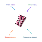pink and white letter n snap-on charm features: easy attachment and durable construction