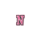 pink and white letter j crate charm front