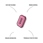 pink and white letter o snap-on charm features: easy attachment and durable construction