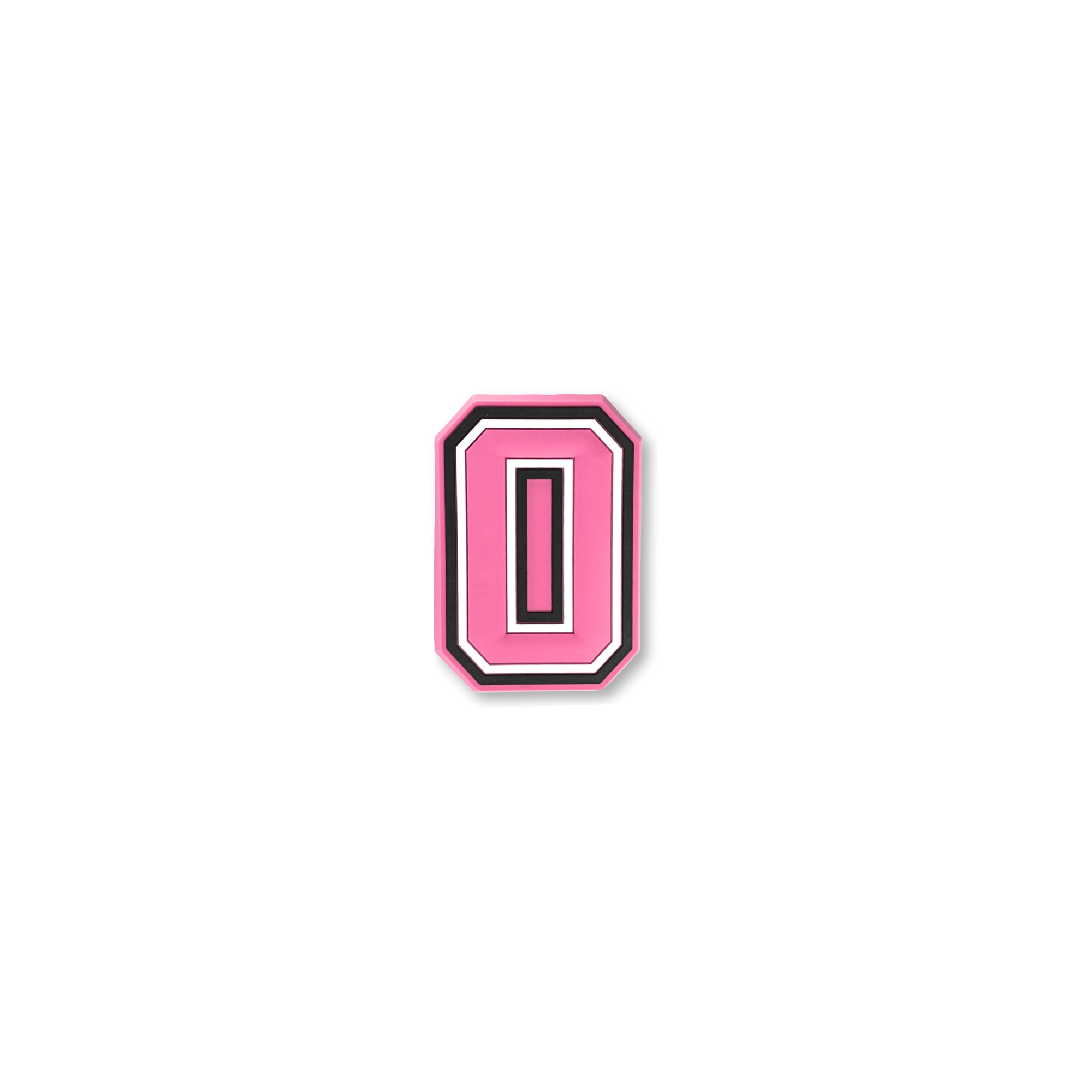 pink and white letter o crate charm front