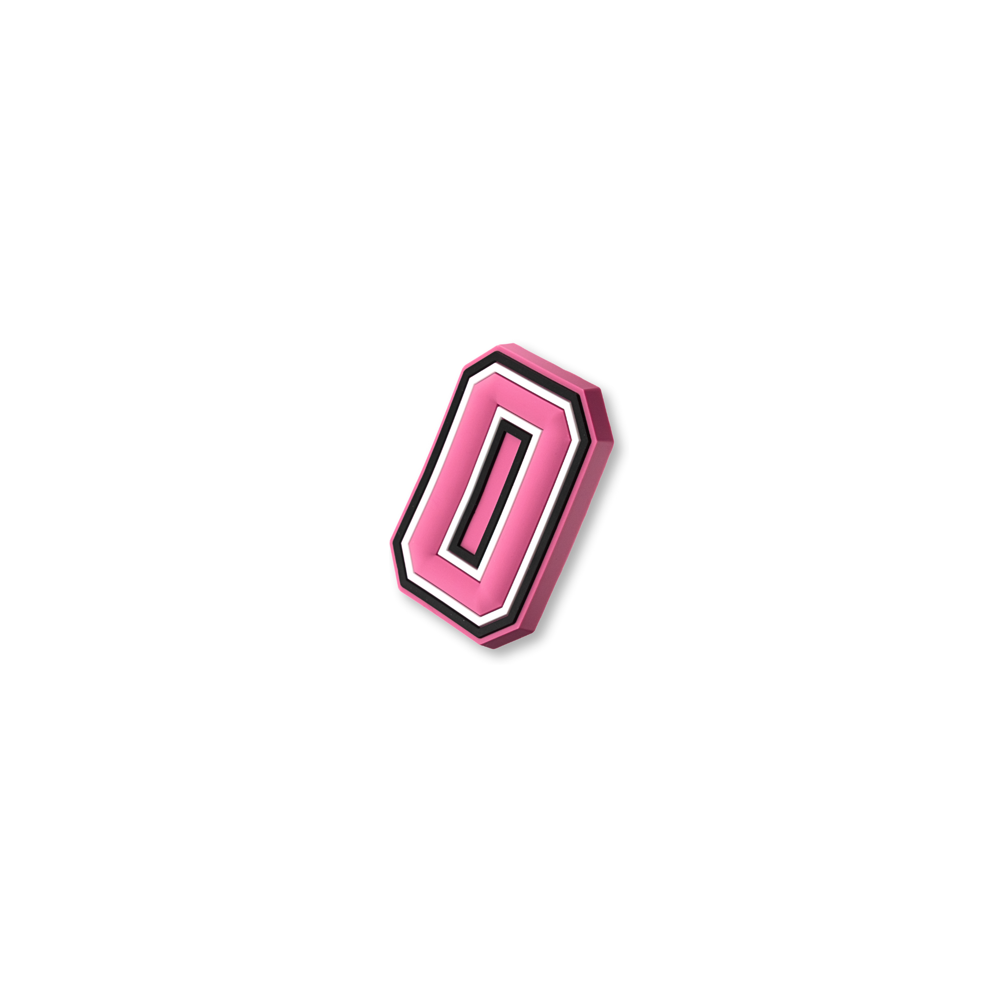 pink and white letter o crate charm shown at angle