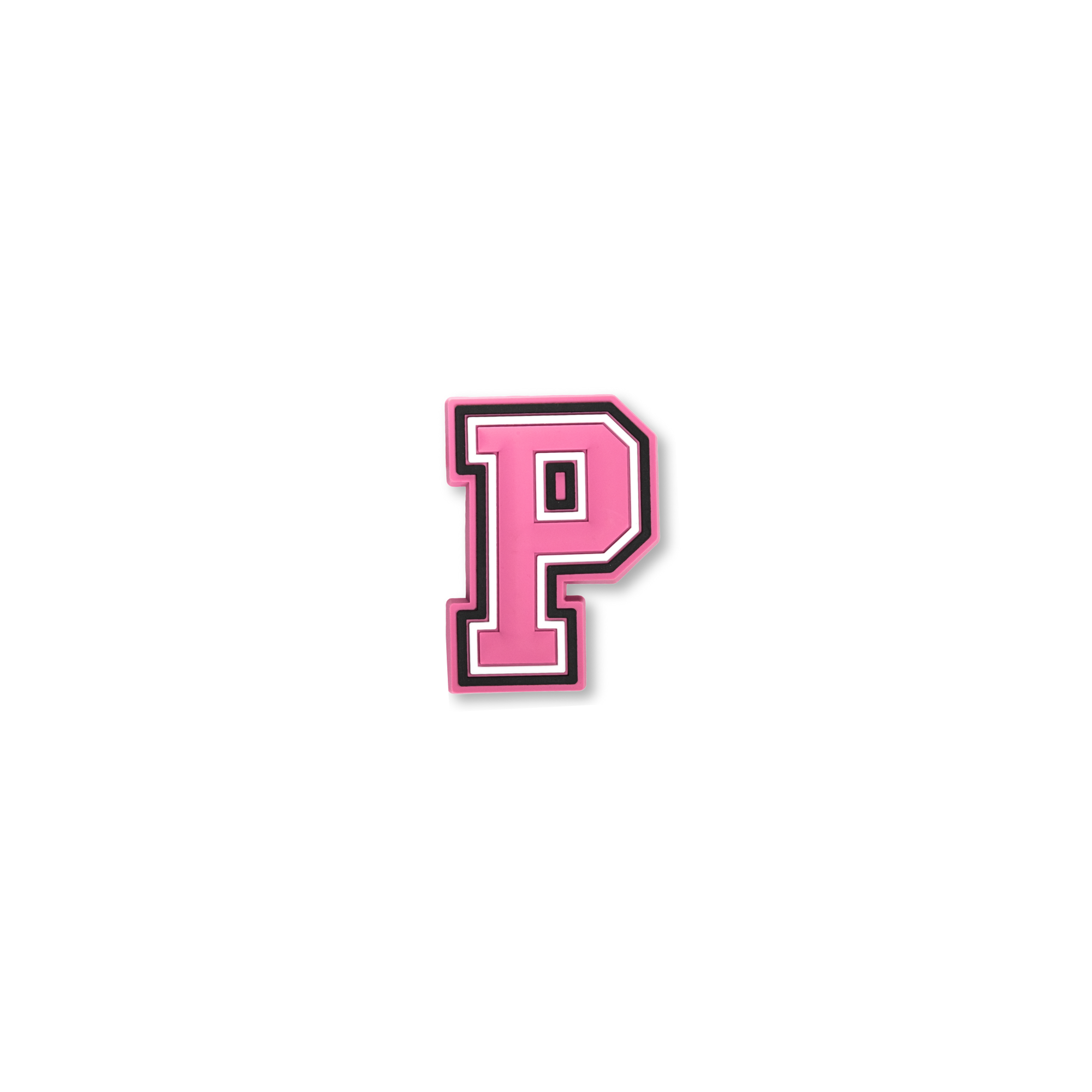 pink and white letter j crate charm front