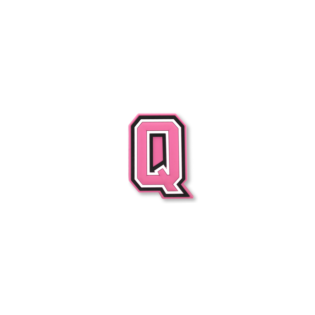pink and white letter q crate charm front