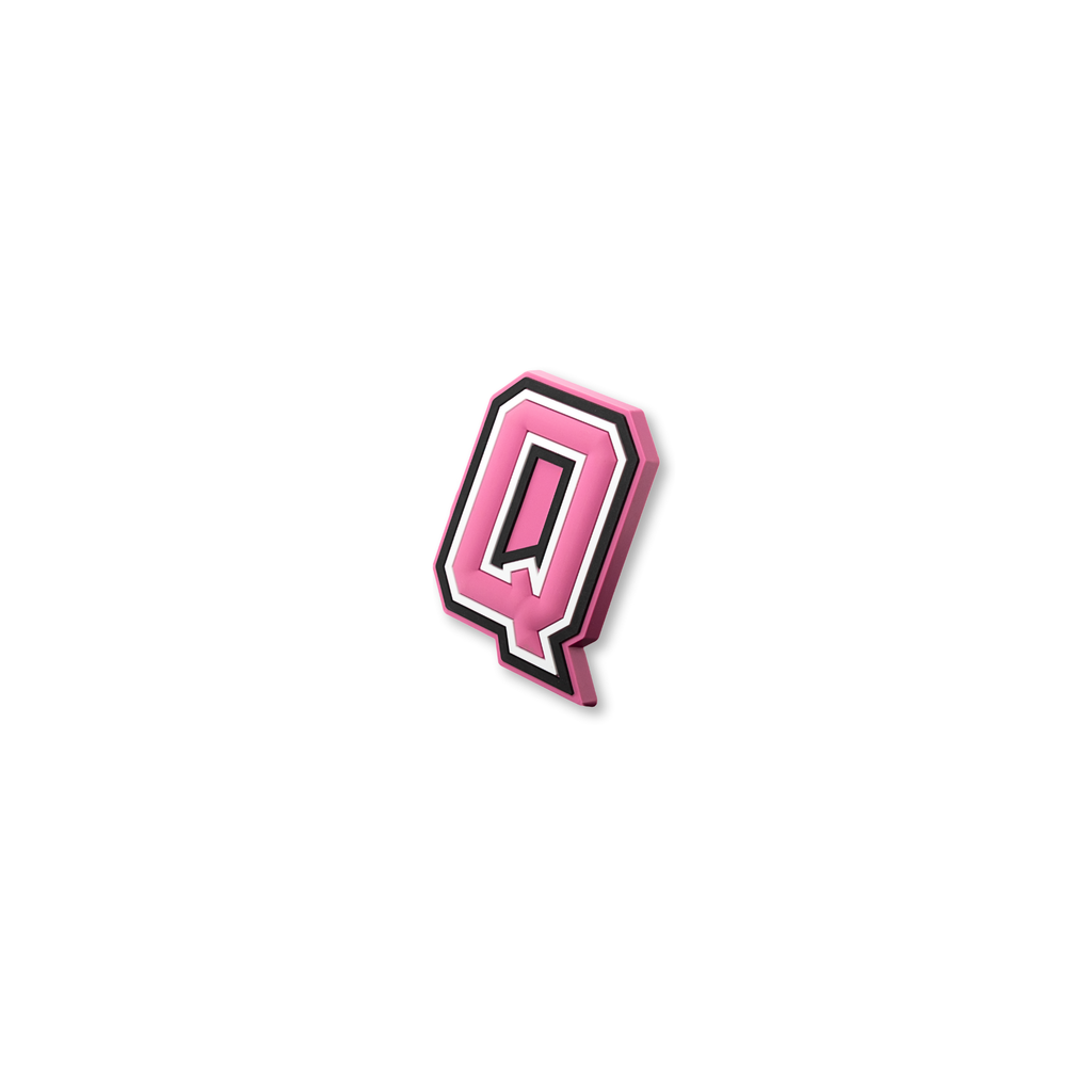 pink and white letter q crate charm shown at angle