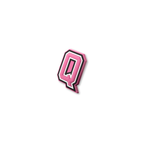pink and white letter q crate charm shown at angle