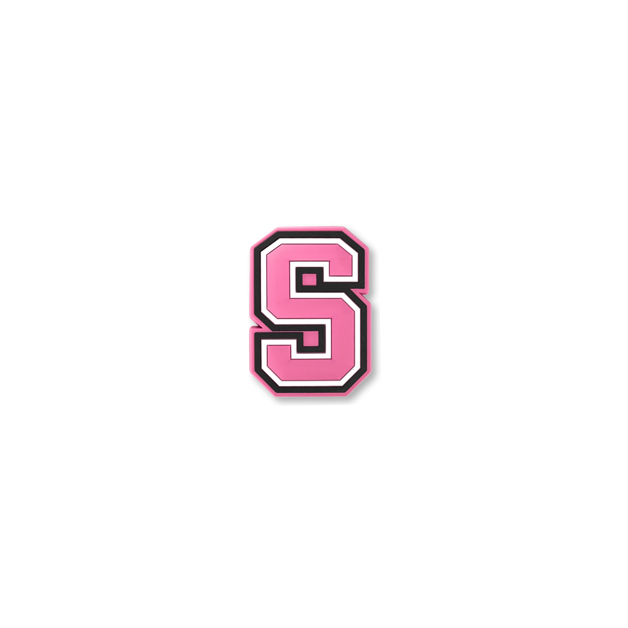 pink and white letter s crate charm front