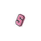 pink and white letter s crate charm shown at angle
