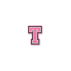 pink and white letter t crate charm front