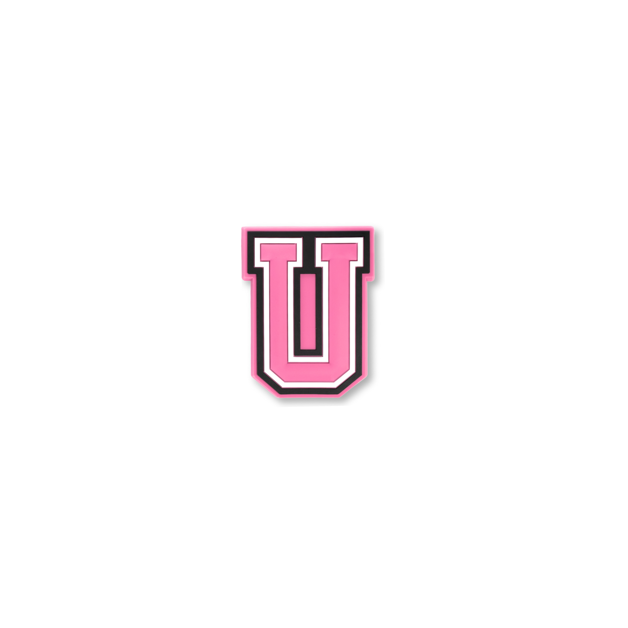 pink and white letter u crate charm front