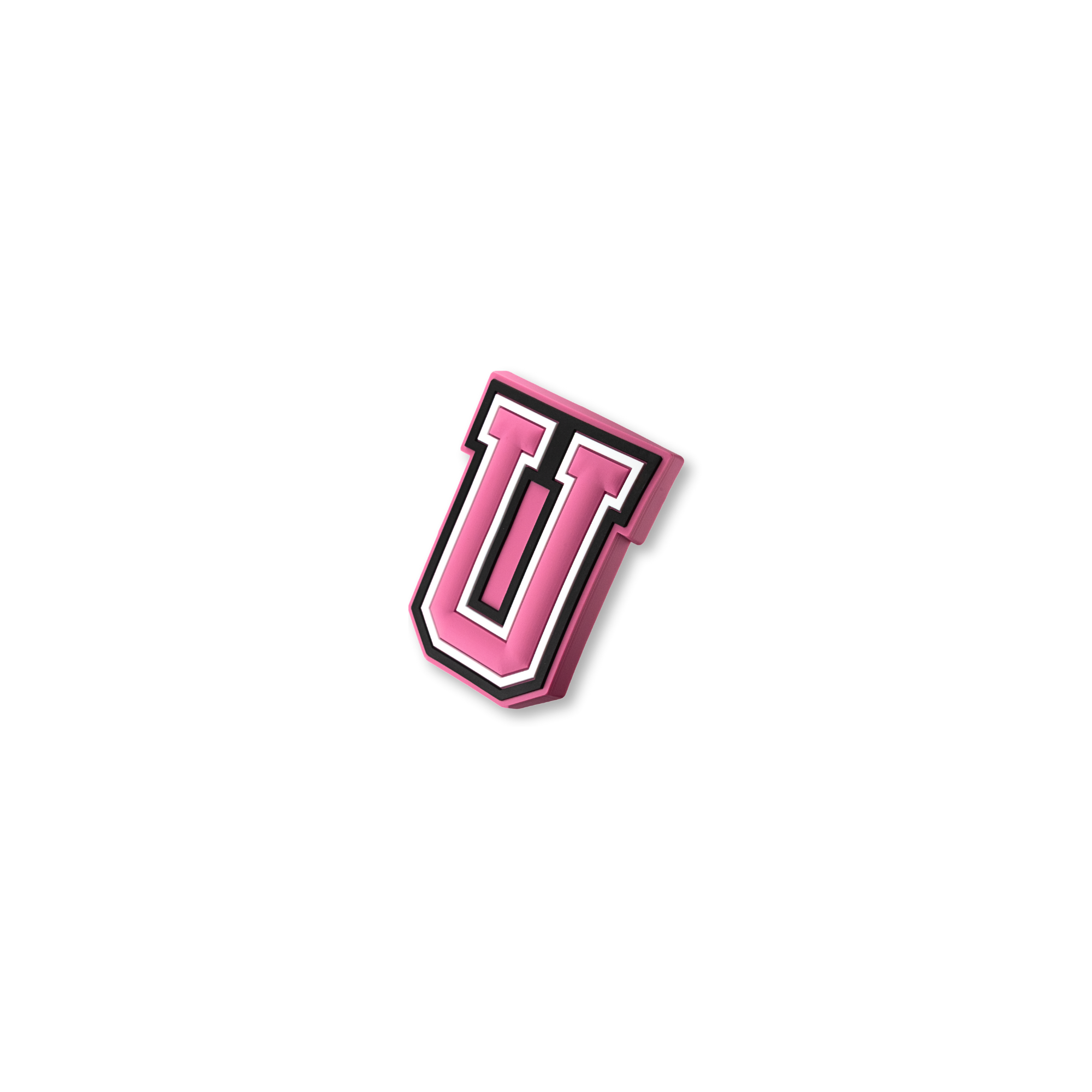 pink and white letter u crate charm shown at angle