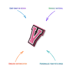 pink and white letter v snap-on charm features: easy attachment and durable construction