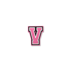 pink and white letter v crate charm front