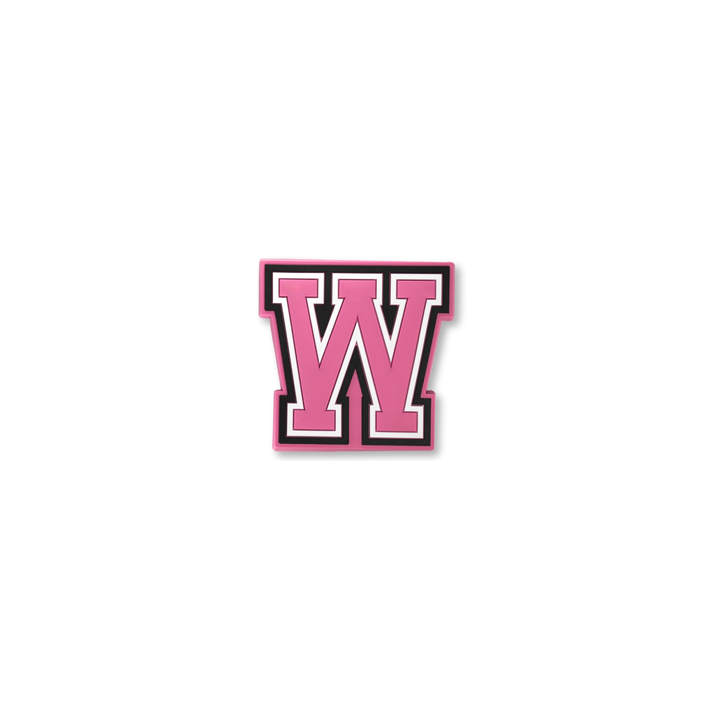 pink and white letter w crate charm front
