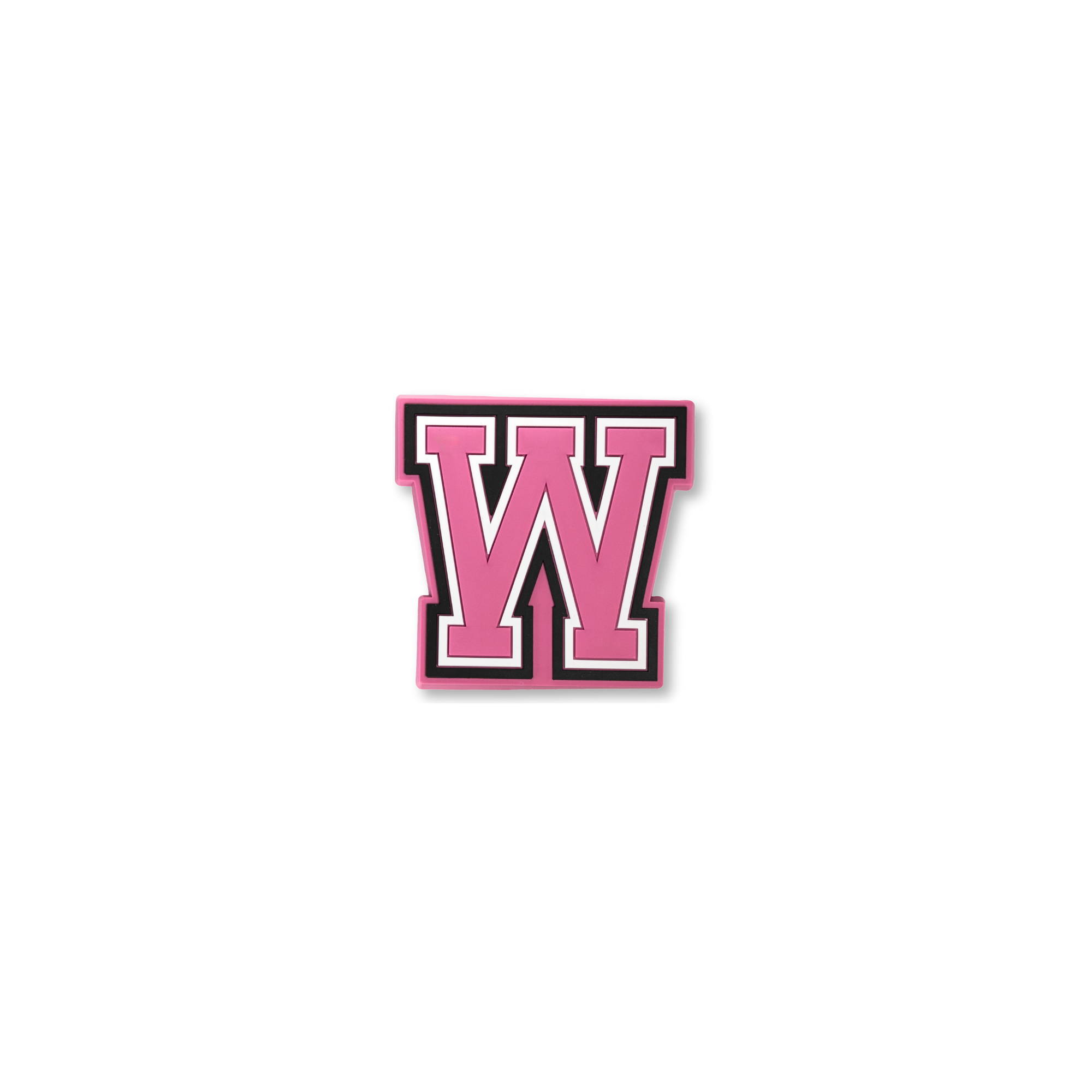 pink and white letter w crate charm front