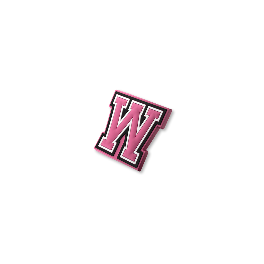 pink and white letter w crate charm shown at angle