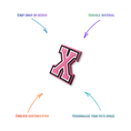 pink and white letter x snap-on charm features: easy attachment and durable construction