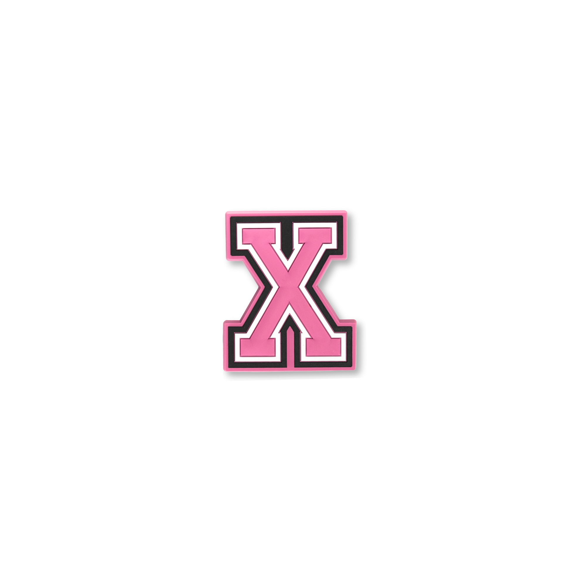 pink and white letter x crate charm front