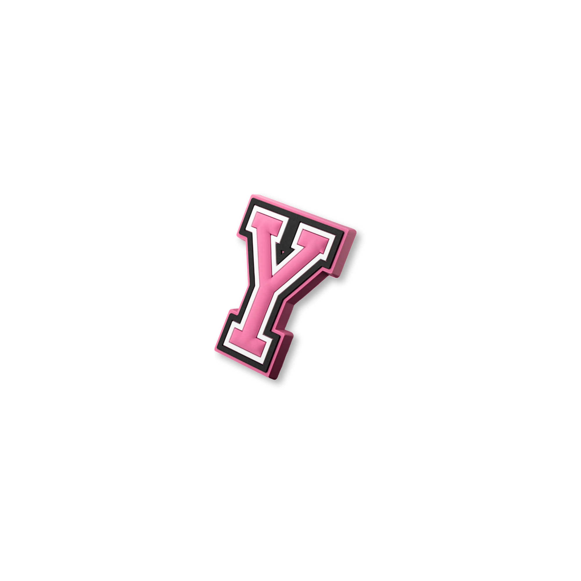 pink and white letter y crate charm shown at angle
