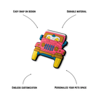 Pet crate accessories pink orange jeep crate charm features benefits callout Crate Charms snap-on decoration