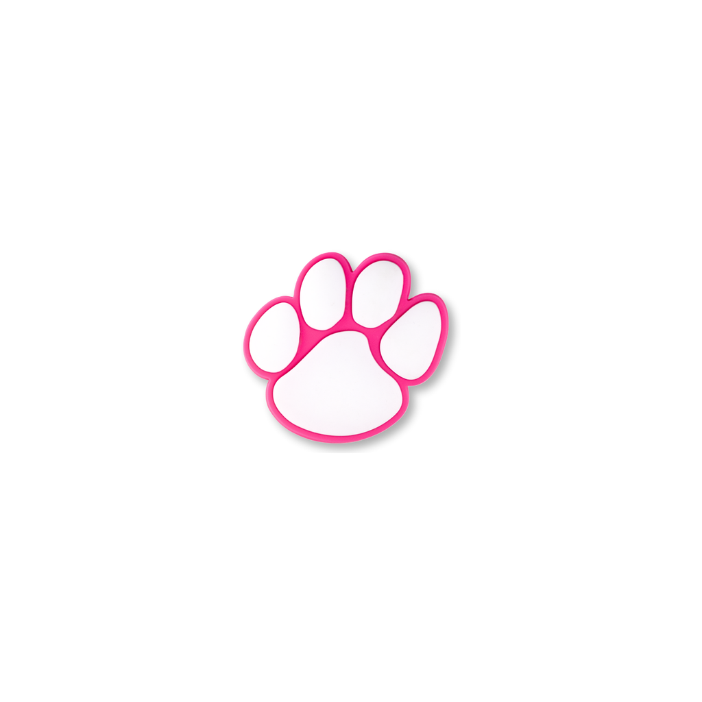 pink and white paw crate charm front