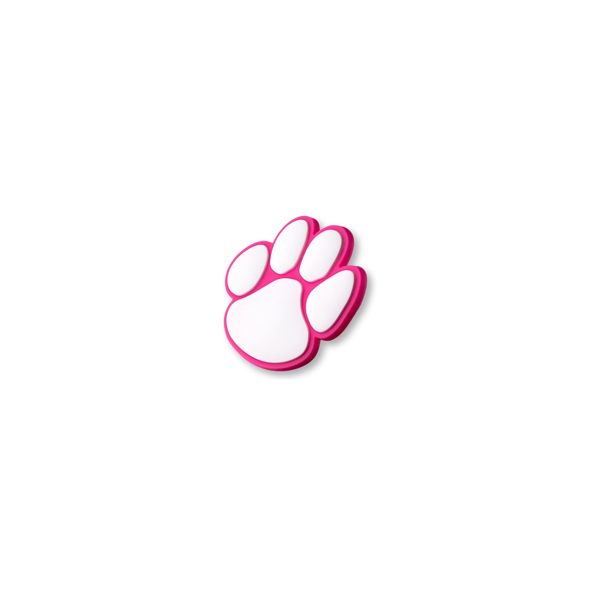 pink and white paw crate charm shown at angle