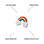 Pet crate accessories rainbow crate charm features benefits callout Crate Charms snap-on decoration