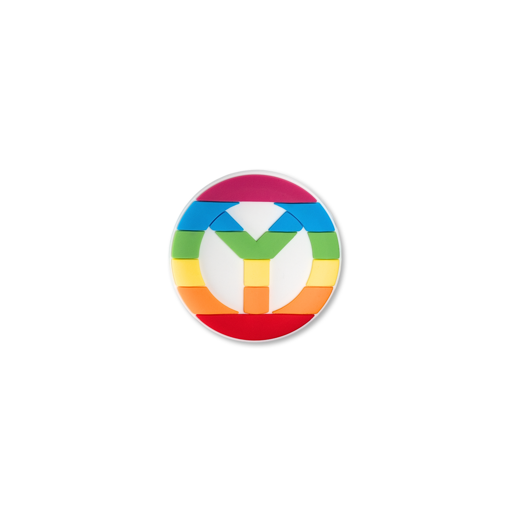 Rainbow striped peace sign decorative charm with vibrant multicolor design