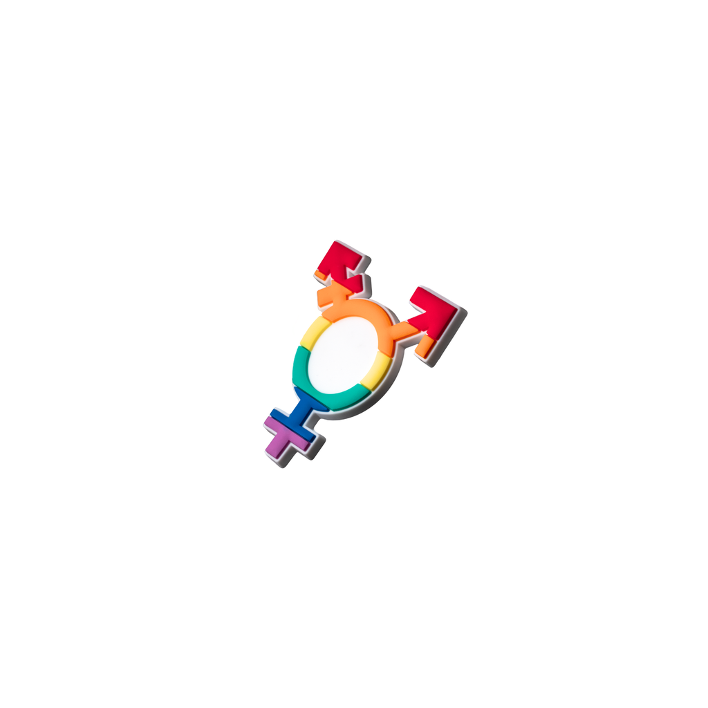 rainbow colored pride symbol crate charm shown at angle