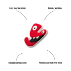 Pet crate accessories red letter Y crate charm features benefits callout Crate Charms alphabet snap-on decoration