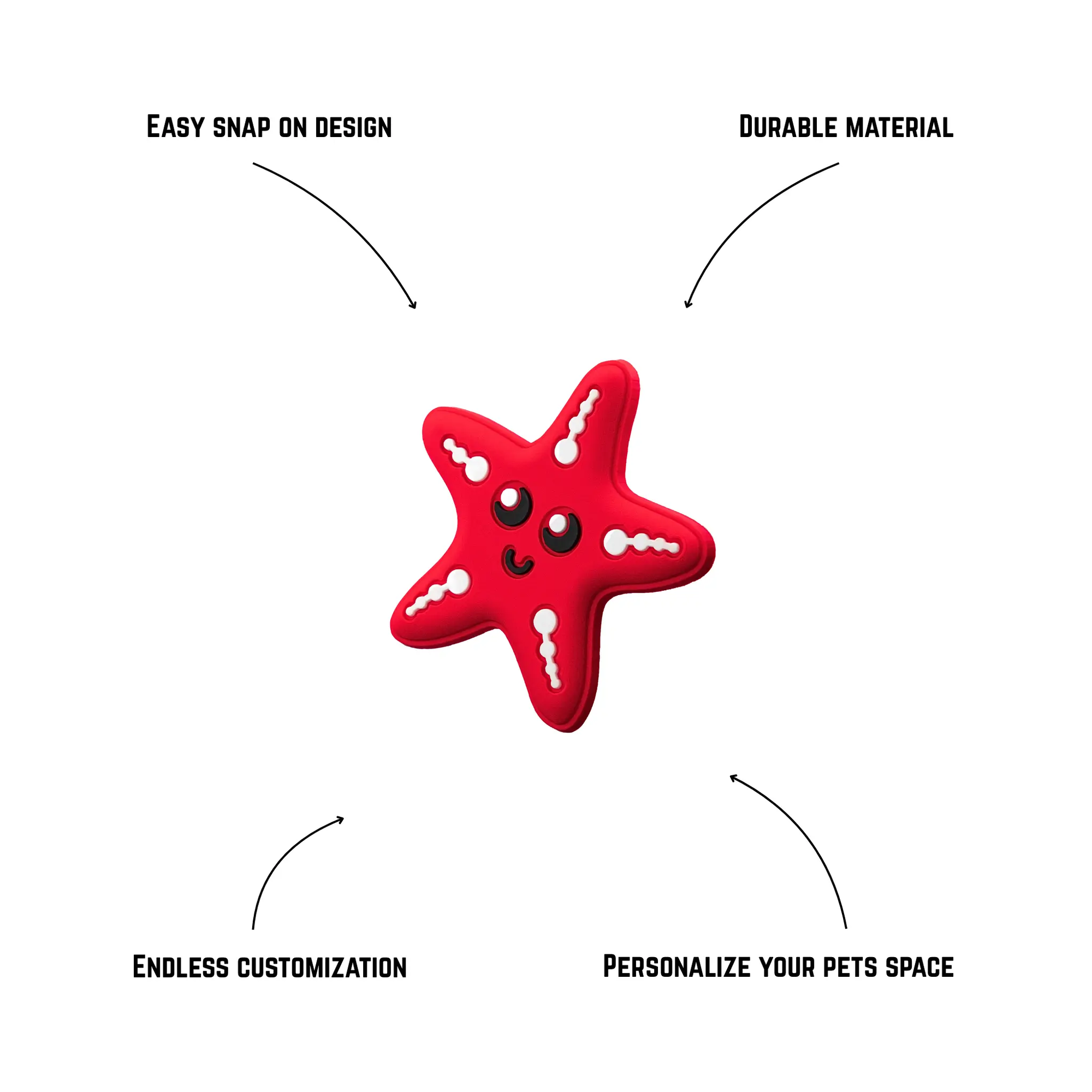 Pet crate accessories red starfish crate charm features benefits callout Crate Charms snap-on decoration