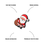 Santa with gift bag charm side view with labeled features durable Christmas crate charm