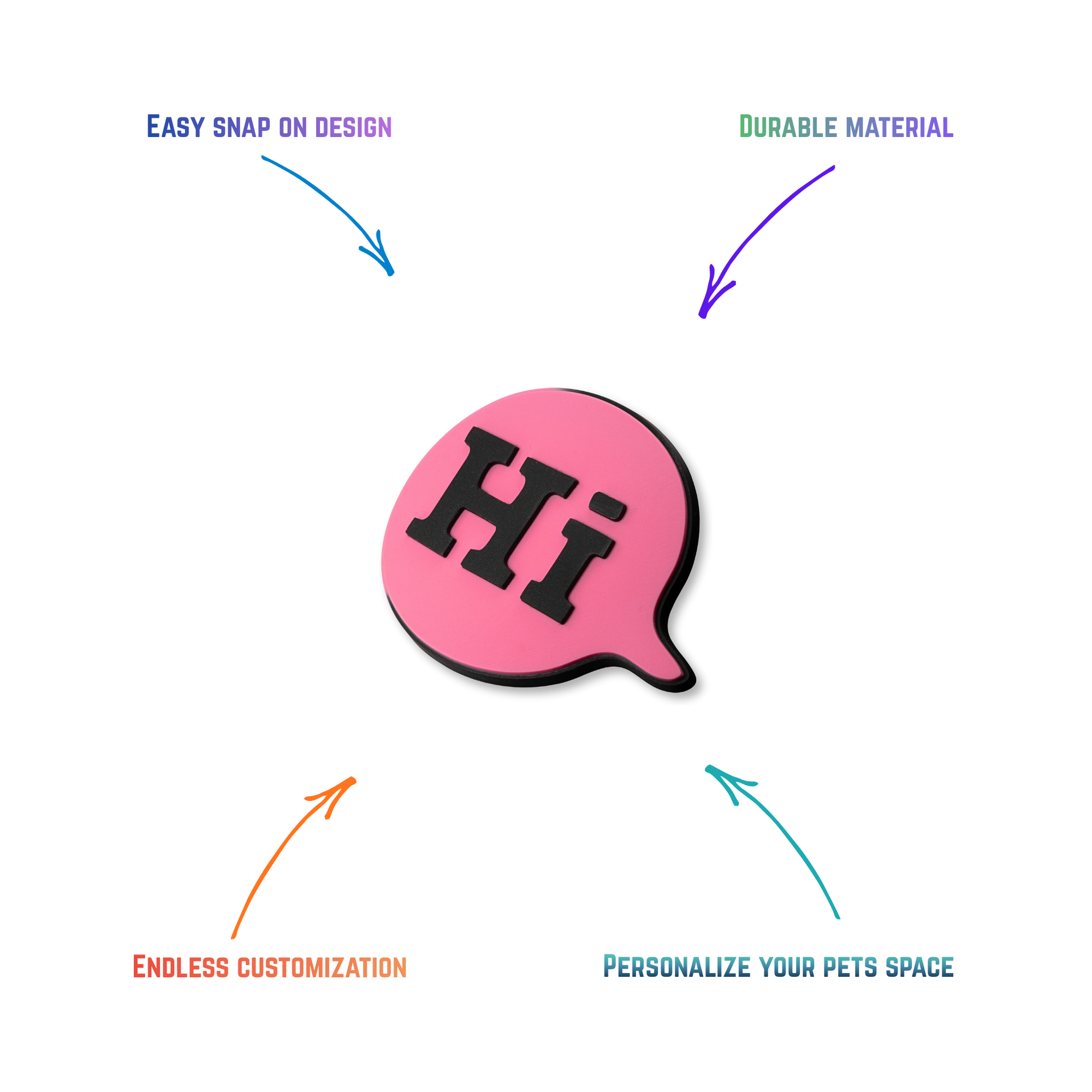 Say Hi snap-on crate charm with easy attachment and durable construction