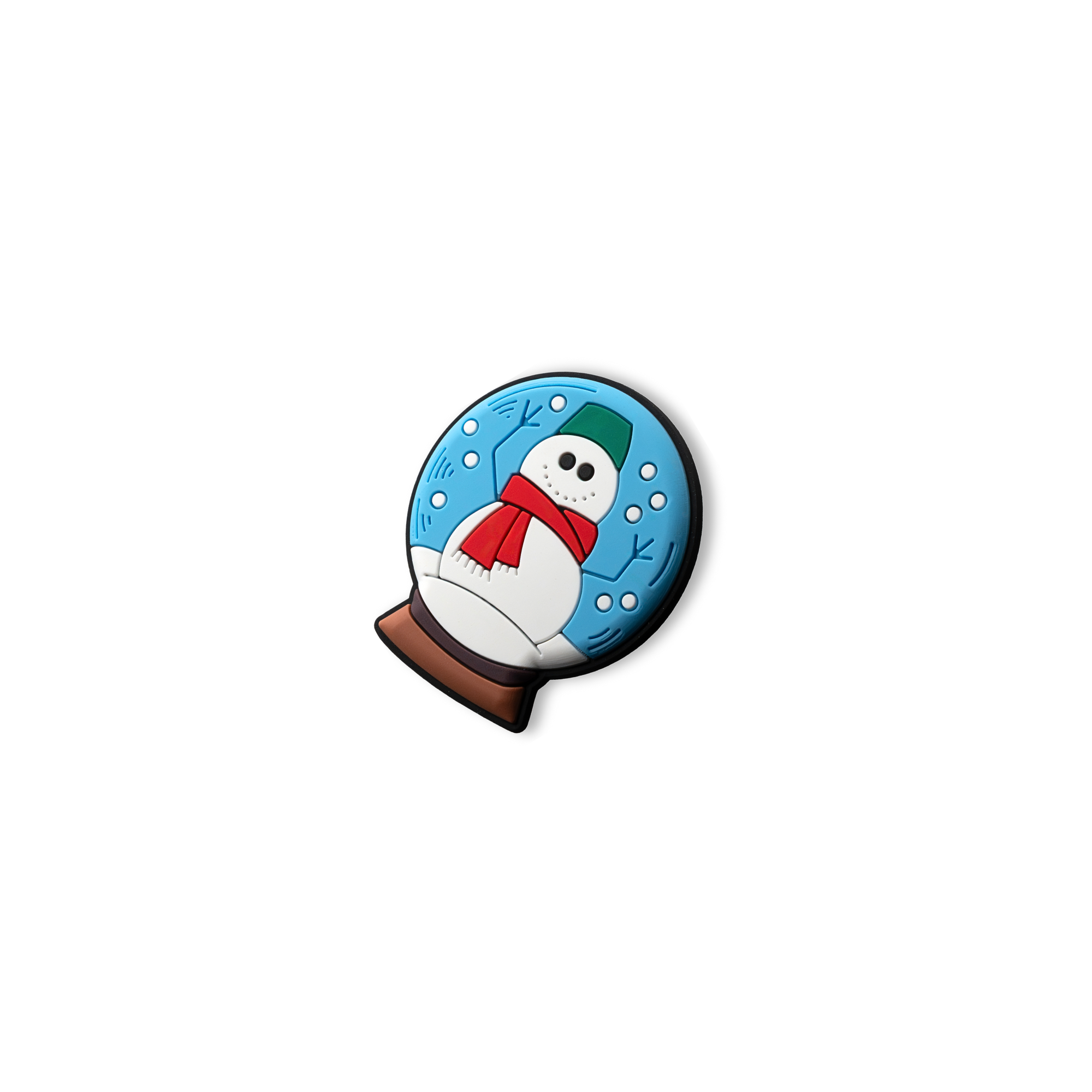Side view of snow globe snowman charm holiday snap-on pet crate decoration