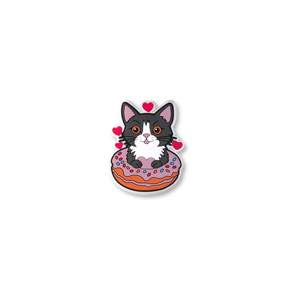 kitty in a donut with hearts crate charm front