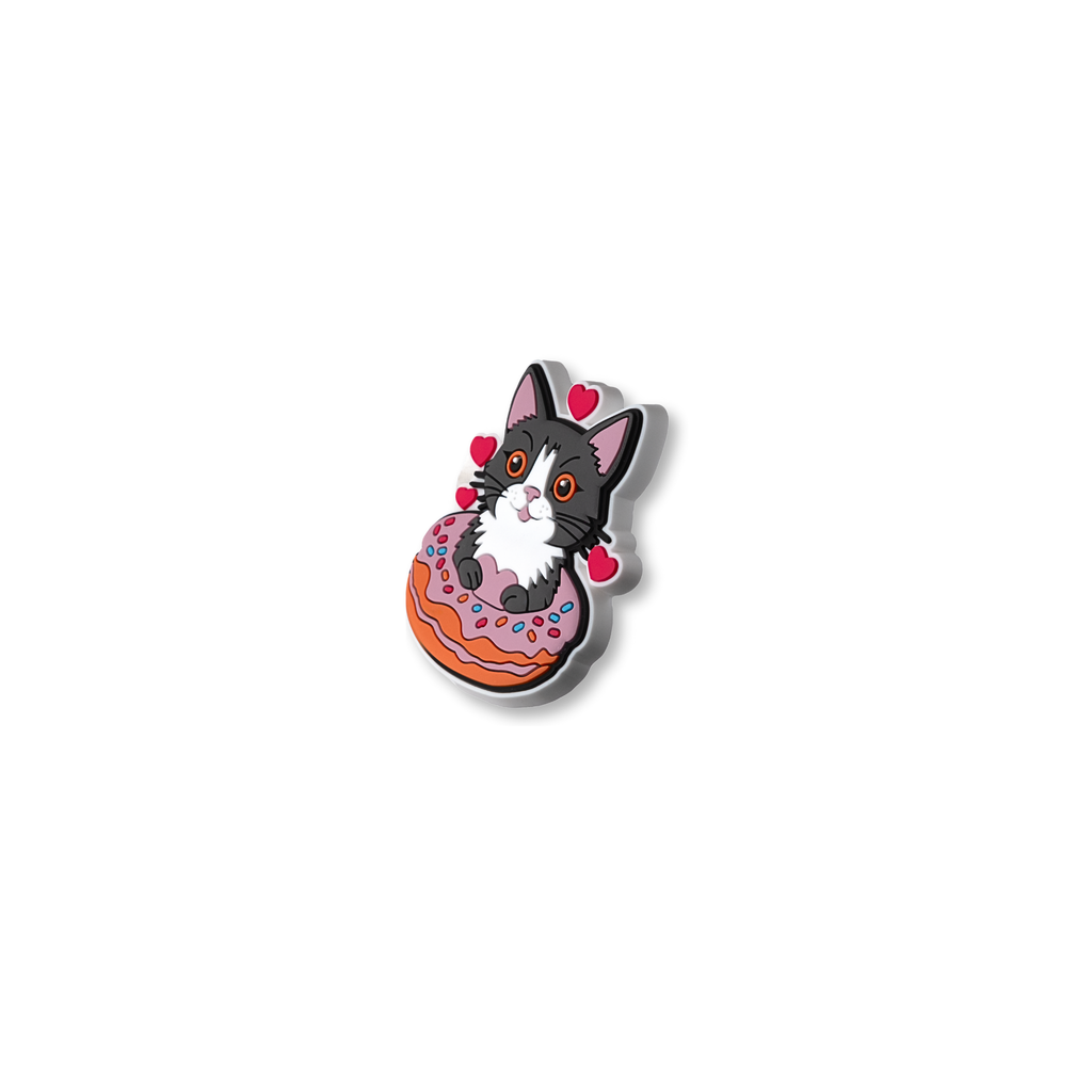 kitty in a donut with hearts crate charm shown at angle