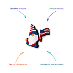 white bearded gnome american flag snap-on charm features: easy attachment and durable construction