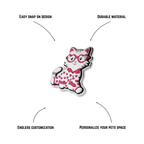 Pet crate accessories pijama kitty crate charm features benefits callout Crate Charms snap-on decoration