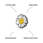 Pet crate accessories white daisy flower  crate charm features benefits callout Crate Charms snap-on decoration