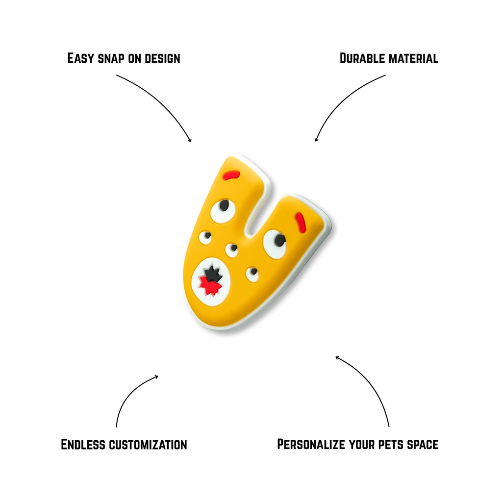 Pet crate accessories yellow letter U crate charm features benefits callout Crate Charms alphabet snap-on decoration
