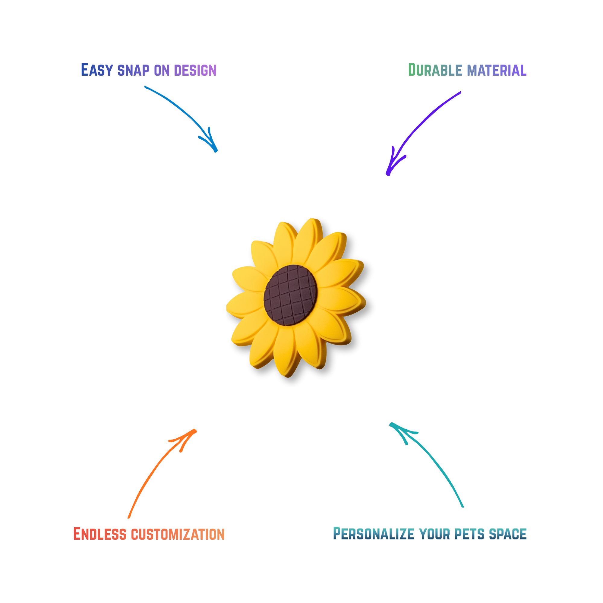 yellow sunflower  snap-on charm features: easy attachment and durable construction